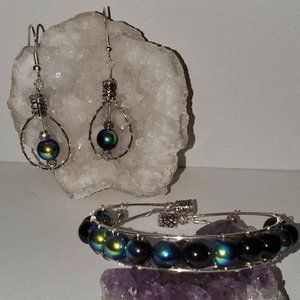 Handmade Channel Set Beaded Bracelet & Earrings Se